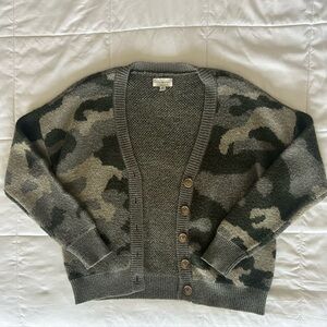 Lucky Brand Green Camouflage Knit Cardigan